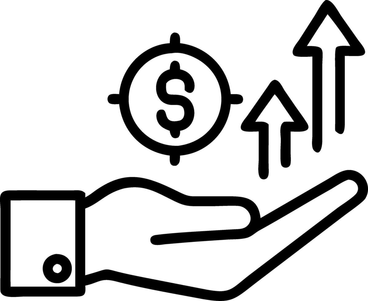 Hand presenting holographic improvement icon for profit management revenue improvement in empty space background vector