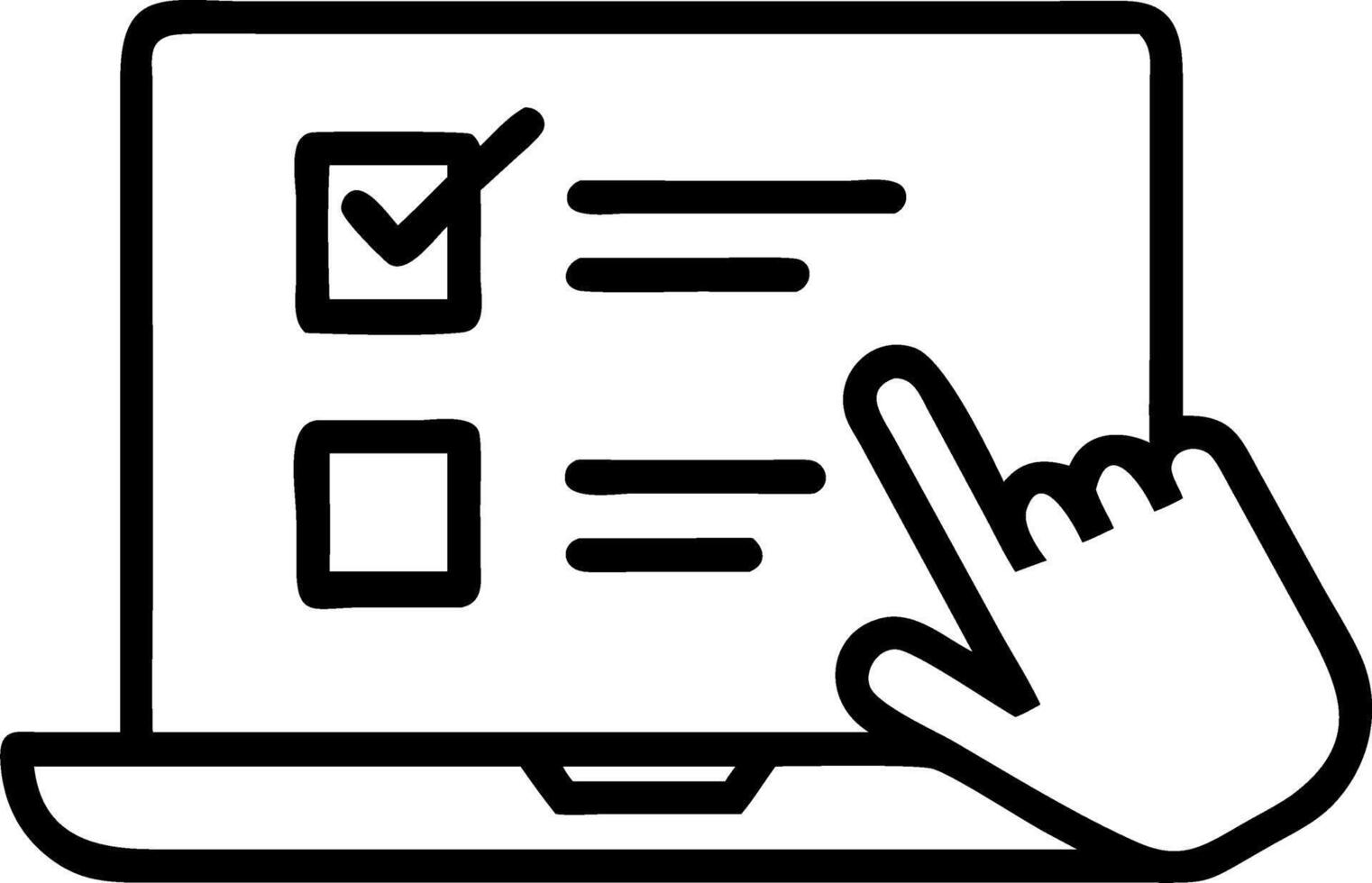 Hand interacting with online holographic checklist on laptop representing online assessment survey completion testing knowledge quizzes in empty space Set 6 vector