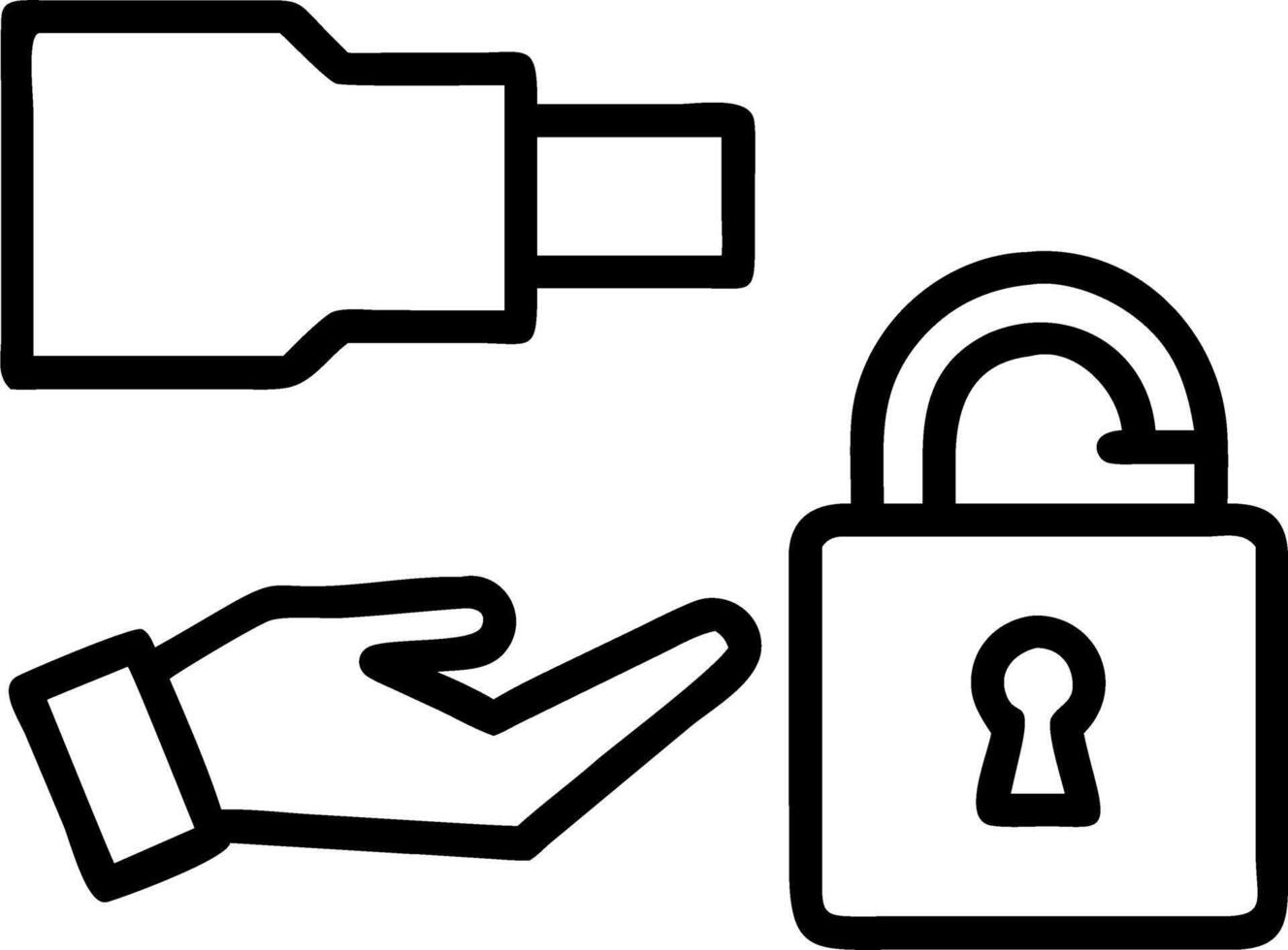 Hand interacting with holographic padlock over files and folders to represent document security in business environments vector