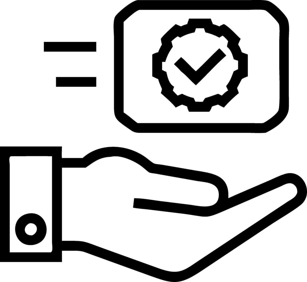 Hand interacting with holographic ISO 9001 certification device showing quality management icons in empty space vector