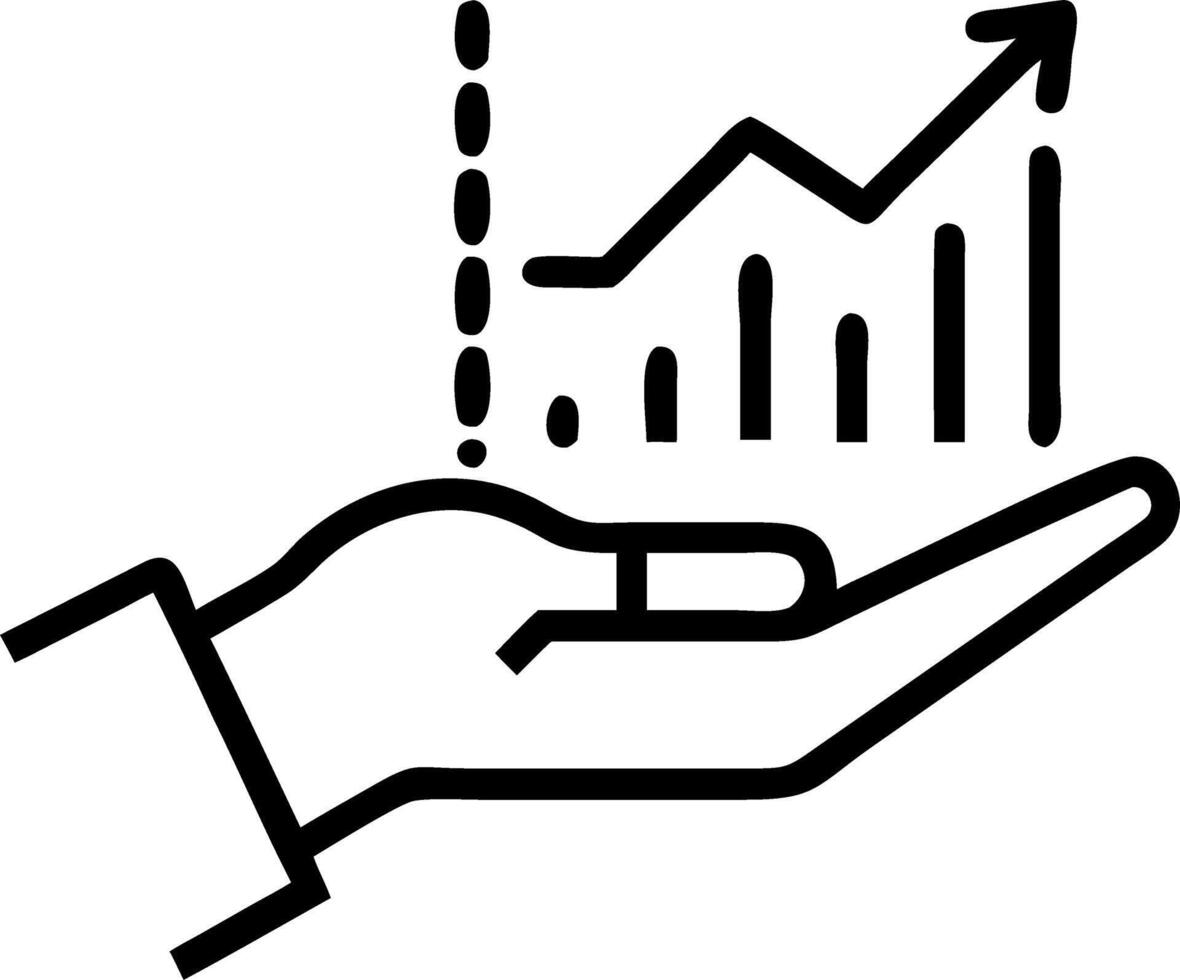 Hand interacting with holographic growth stocks visualization in empty space vector