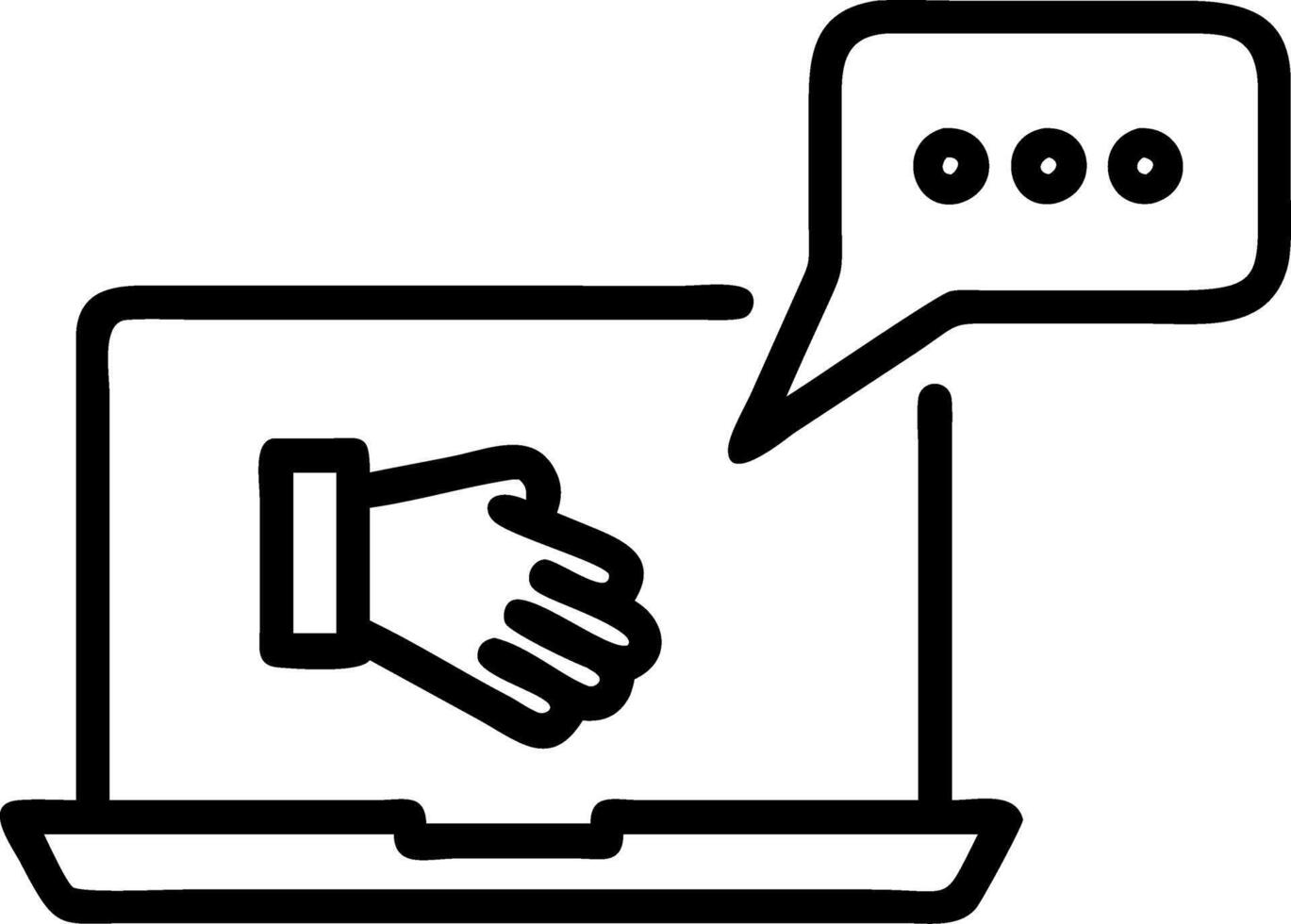 Hand interacting with holographic chatbot AI interface on laptop showing smart assistant icons in empty space Set 5 vector