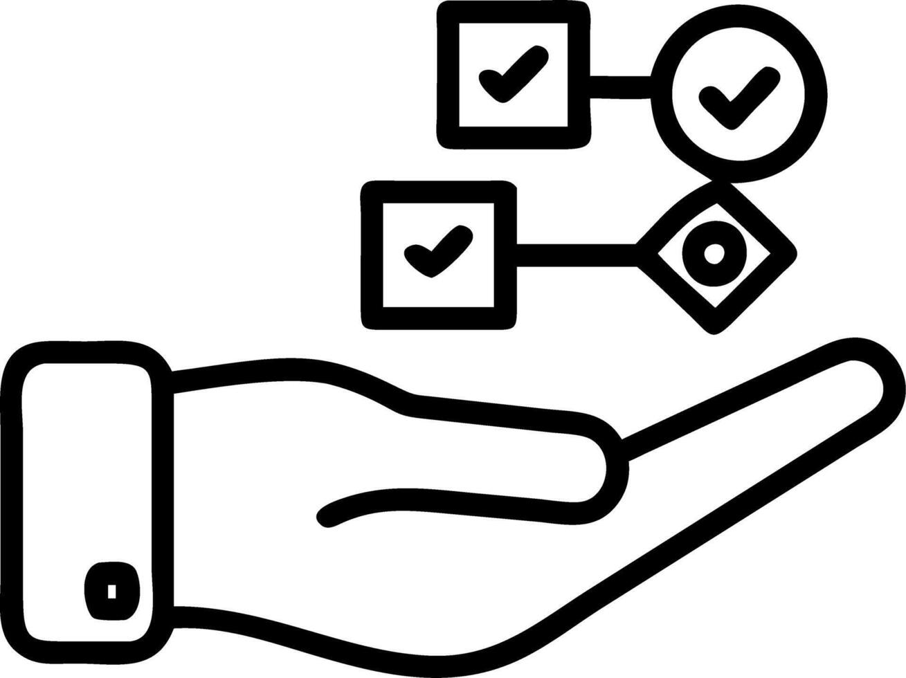 Hand interacting with holographic AML device displaying banking security monitoring compliance icons in empty space vector