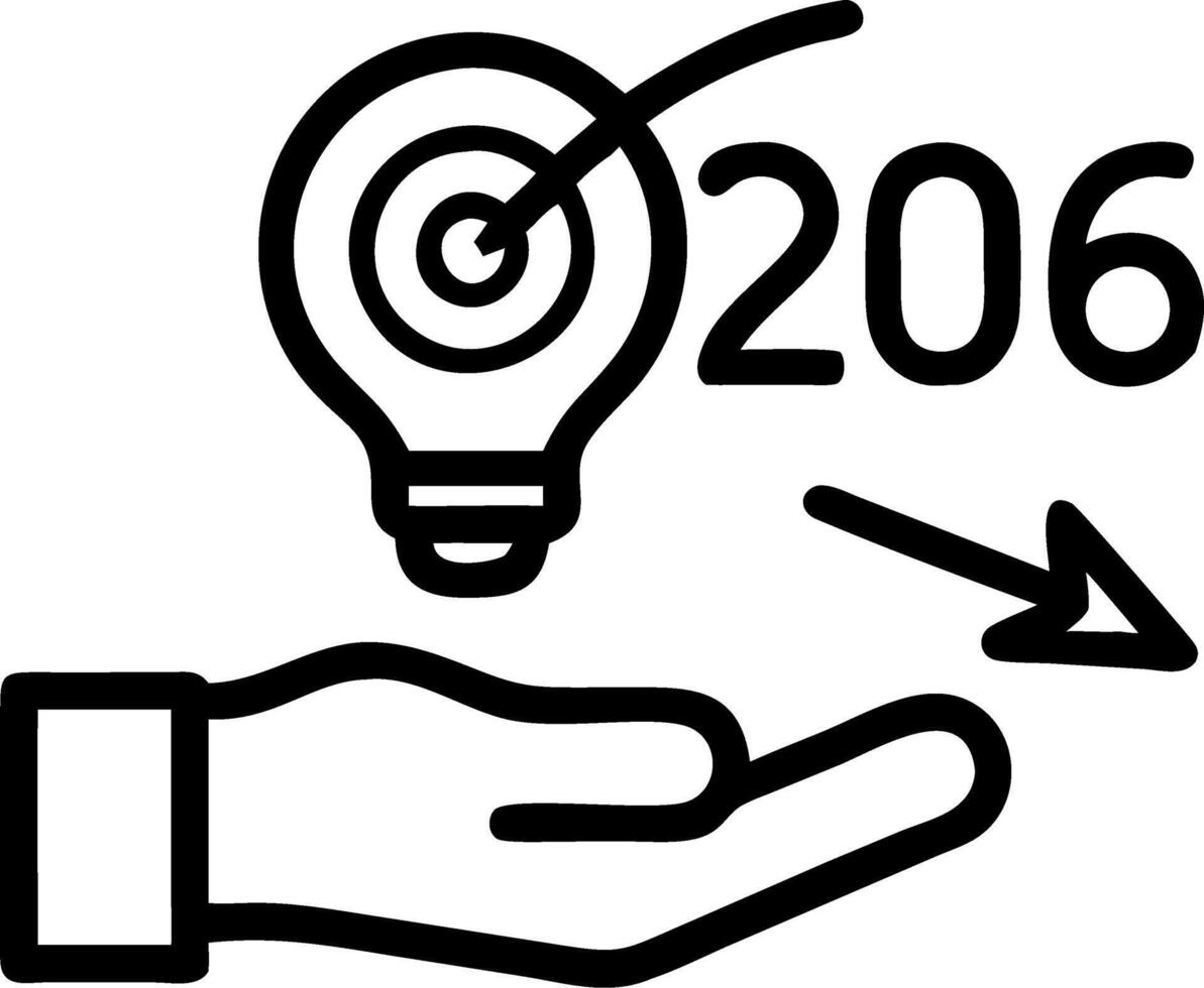 Hand interacting with holographic 2026 business goals interface displaying lightbulb with target symbol goal setting future strategies action plans for 2026 in empty space concept vector