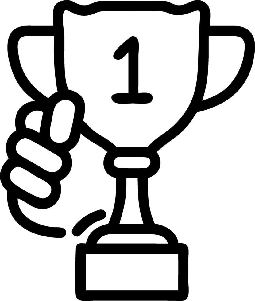 Hand holding large gold first place trophy with confetti around on grey background victory success concept Set 2 vector