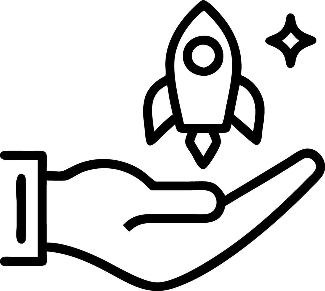 Hand holding holographic rocket surrounded by business success icons illustrating startup growth in entrepreneurial settings vector