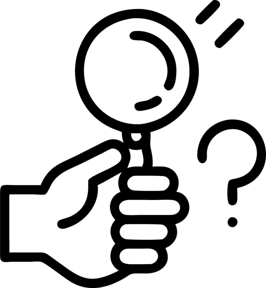 Hand holding holographic question mark with magnifying glass over large question mark surrounded by smaller ones symbolizing analysis and problem solving in empty space Set 2 vector