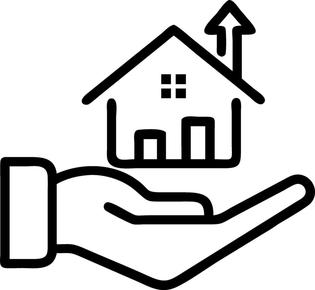 Hand holding holographic real estate investment device showing rising house prices interest rates mortgage icons in empty space vector