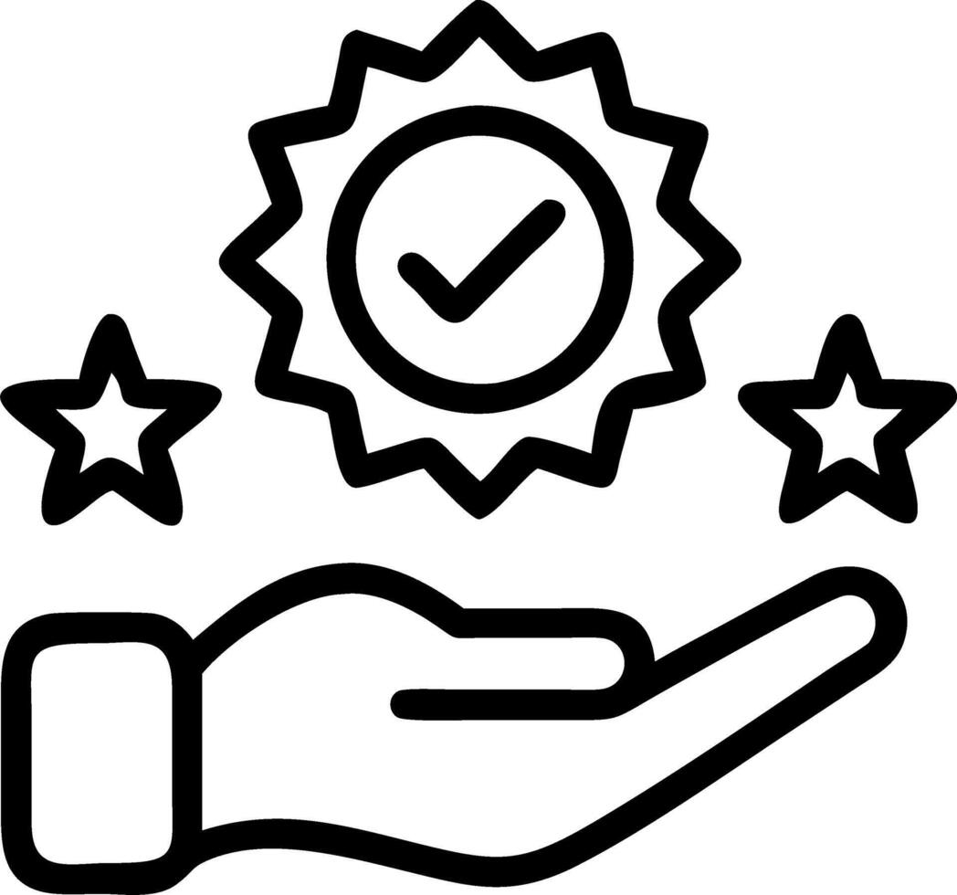 Hand holding holographic Quality Assurance certification badge displaying check marks stars symbols representing quality assurance compliance business standards in empty space conc vector
