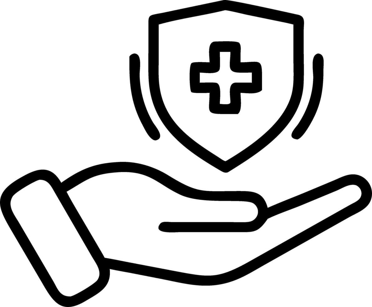 Hand holding holographic medical shield icon with hospital doctor medicine emergency care symbols representing health insurance and quality medical services in empty space concept Set 2 vector