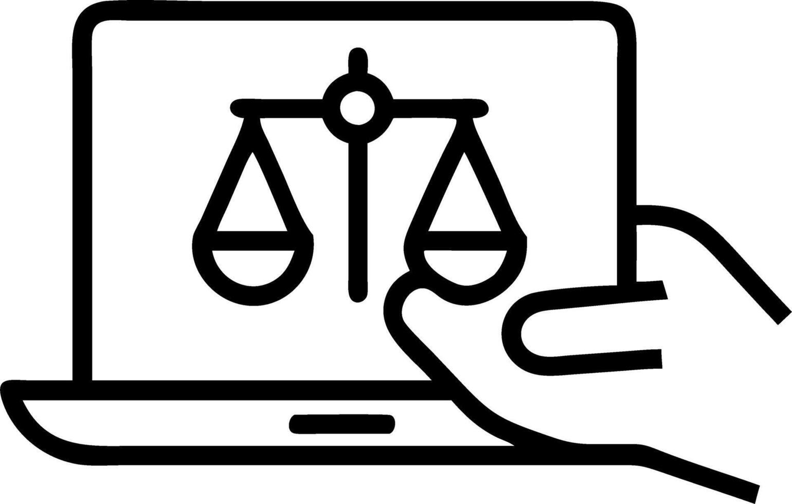 Hand holding holographic justice symbol with law legal services icons on laptop in empty space Set 2 vector
