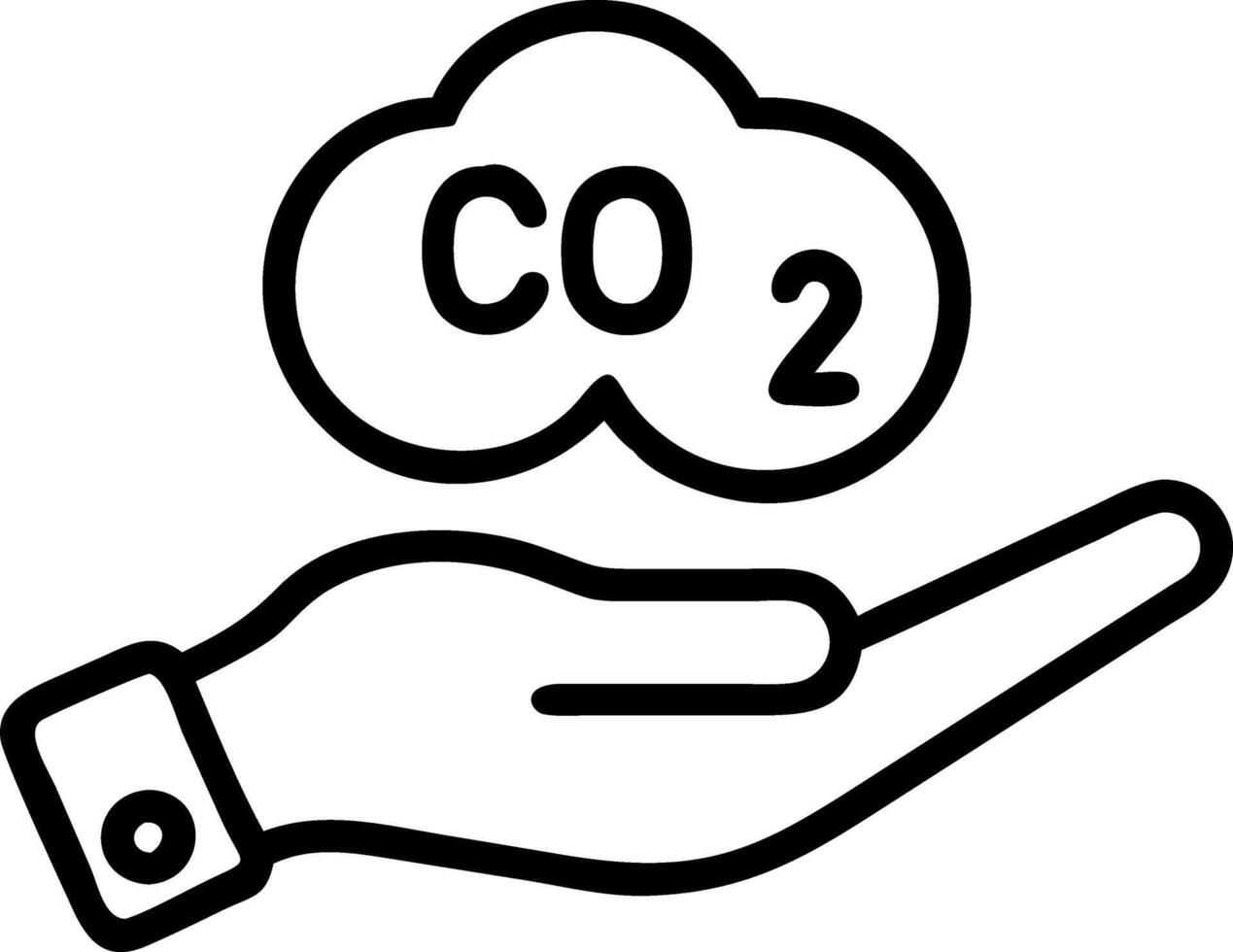 Hand holding holographic green CO2 emission symbol showing carbon footprint awareness net zero carbon neutrality icons in empty space Set 2 vector