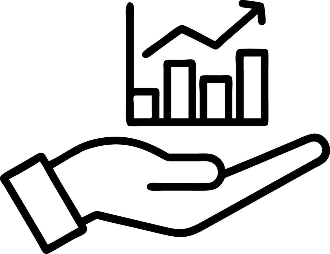 Hand holding holographic franchise growth device showing expanding store icons upward trend graph in empty space vector