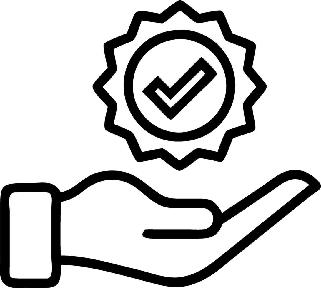 Hand holding holographic checkmark with quality assurance certification symbols on blue background in empty space Set 5 vector