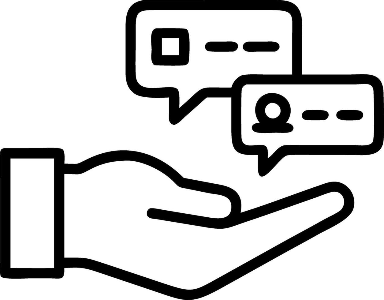 Hand holding holographic chatbot AI interface showing communication assistance icons in empty space vector