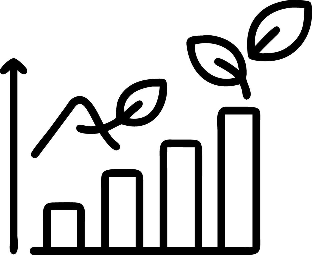 Green graph illustrating sustainability goals with glowing eco icons symbolizing ecological growth and sustainability vector