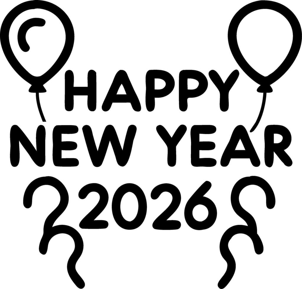 Gold Happy New Year 2026 message balloons on isolated against transparent background for decoration birthday party vector
