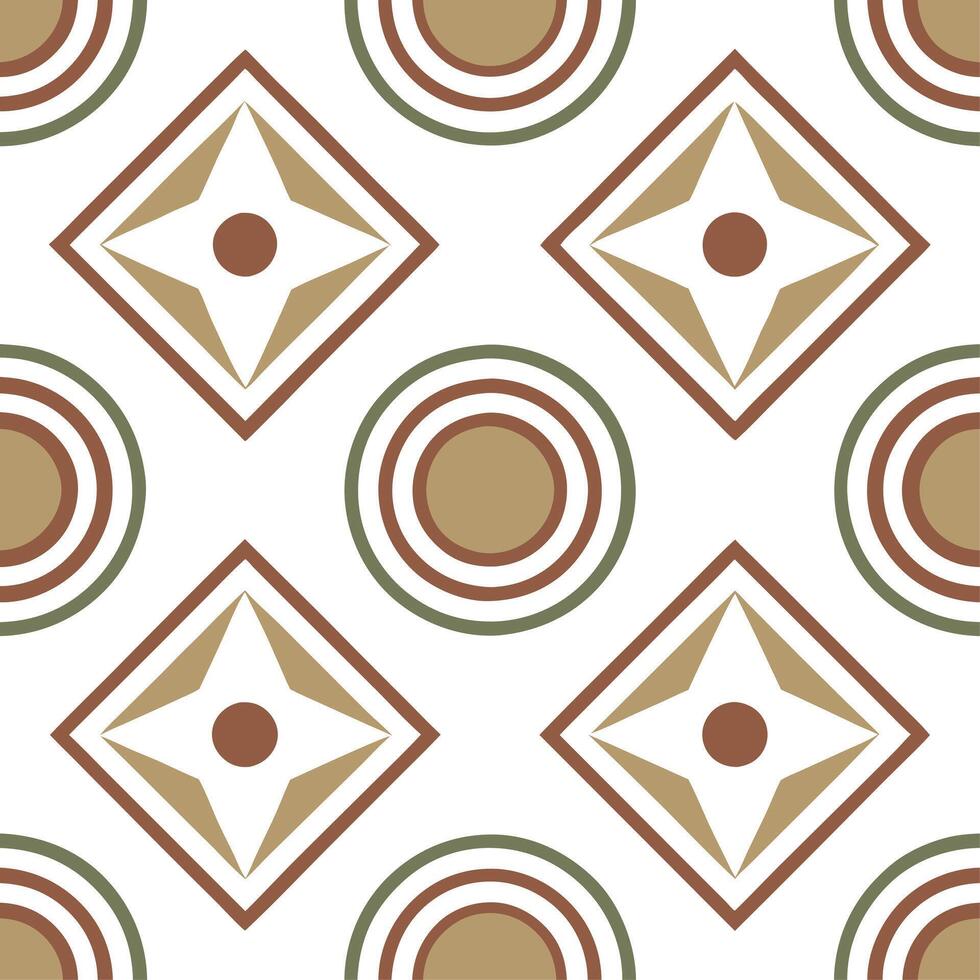 Geometric retro seamless tile pattern earth tones on white background ideal for natural interiors vector