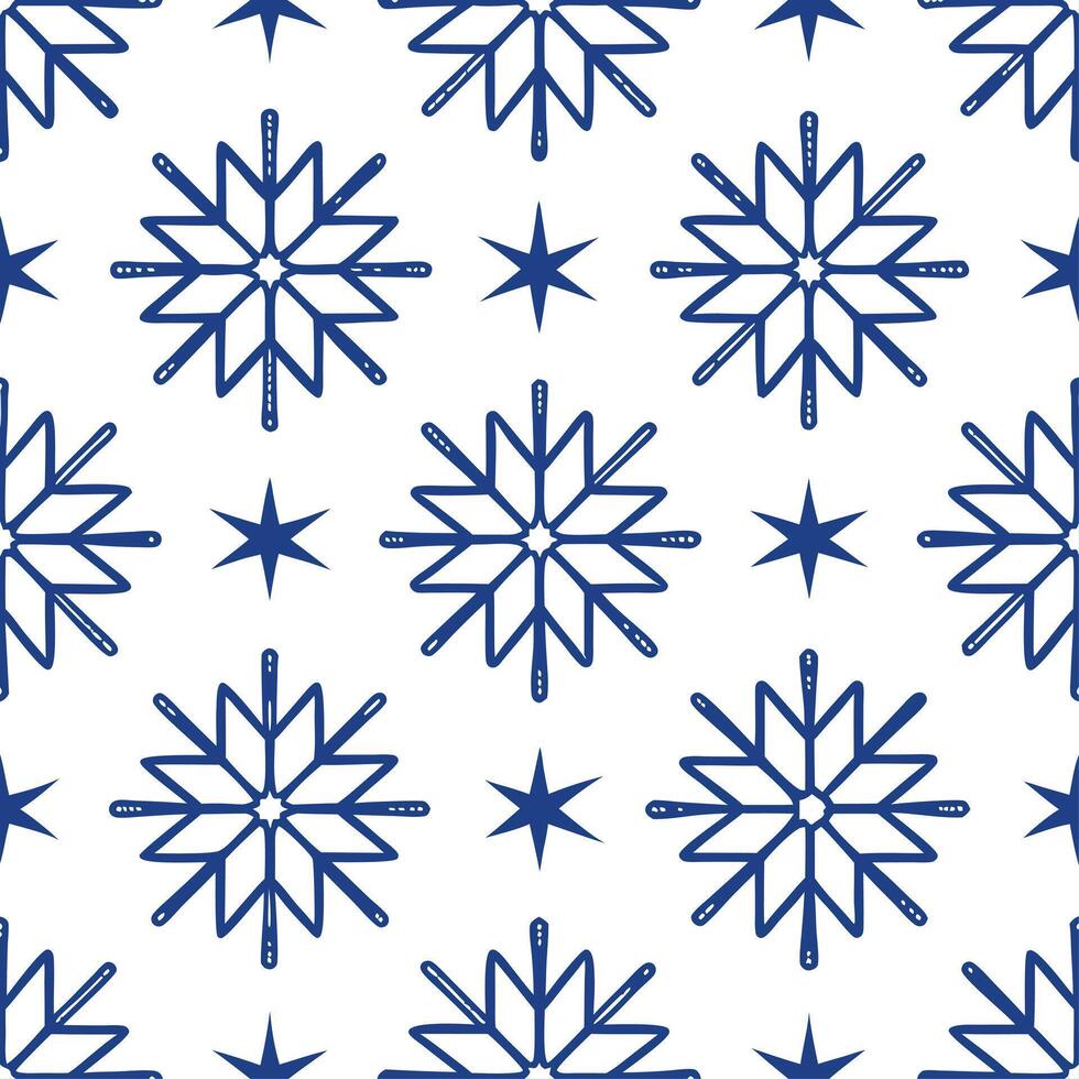 Glittering snowflake and star seamless tile pattern with sparkling winter accents vector