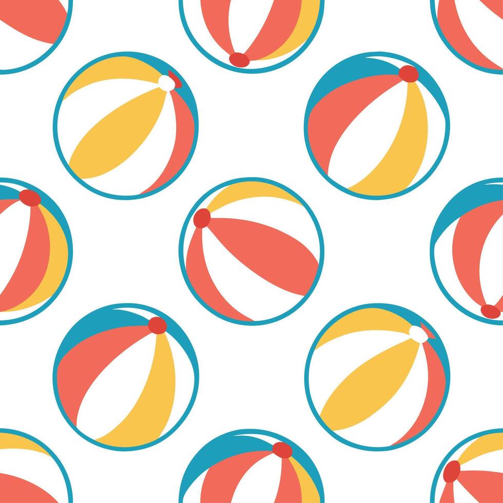 Fun beach balls seamless tile pattern with vibrant colors and playful summer vibes vector