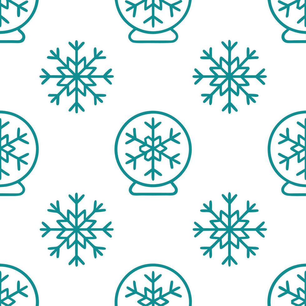Frosty snowflake and snow globe seamless tile pattern with magical winter elements Set 2 vector