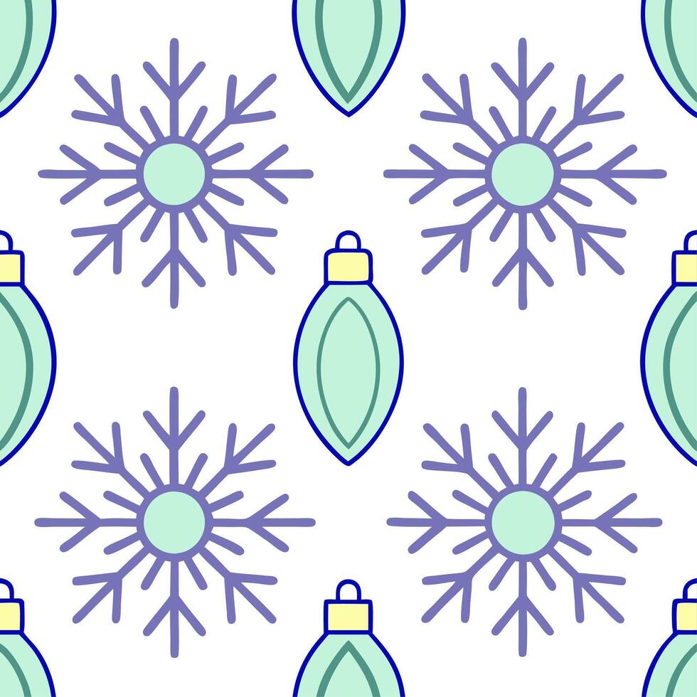 Frosty snowflake and holiday lights seamless tile pattern with sparkling winter accents vector