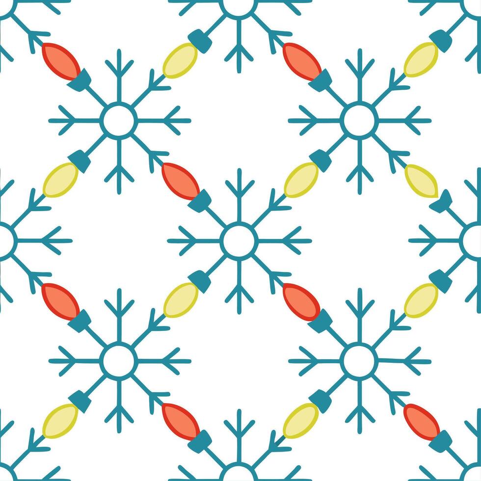 Frosty snowflake and holiday lights seamless tile pattern with sparkling winter accents Set 2 vector