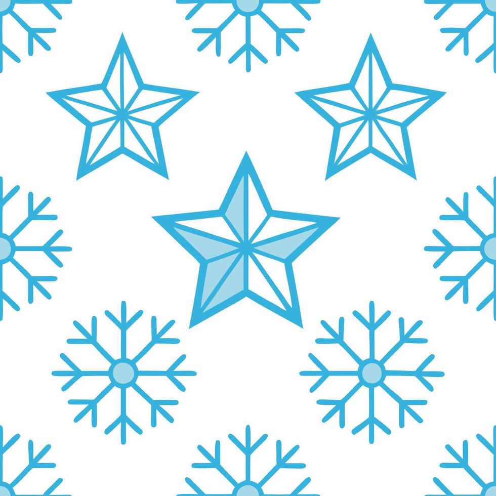 Frosty snowflake and Christmas star seamless tile pattern with sparkling holiday accents vector