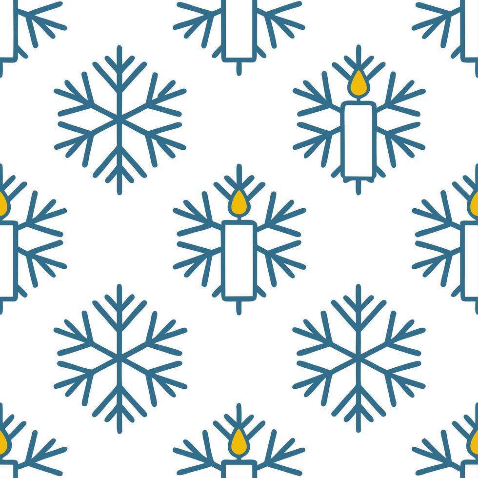Frosty snowflake and candlelight seamless tile pattern with warm winter glow vector