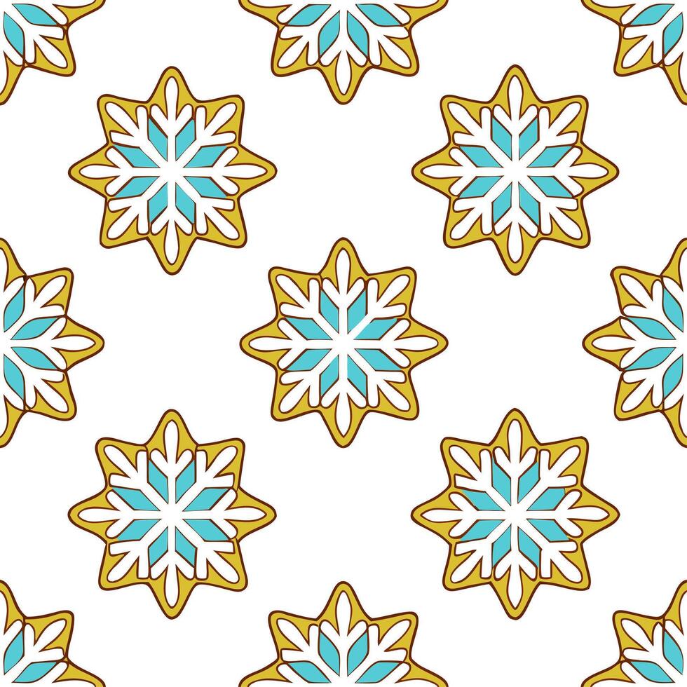 Frosty snowflake and Christmas cookie seamless tile pattern with sweet holiday elements vector