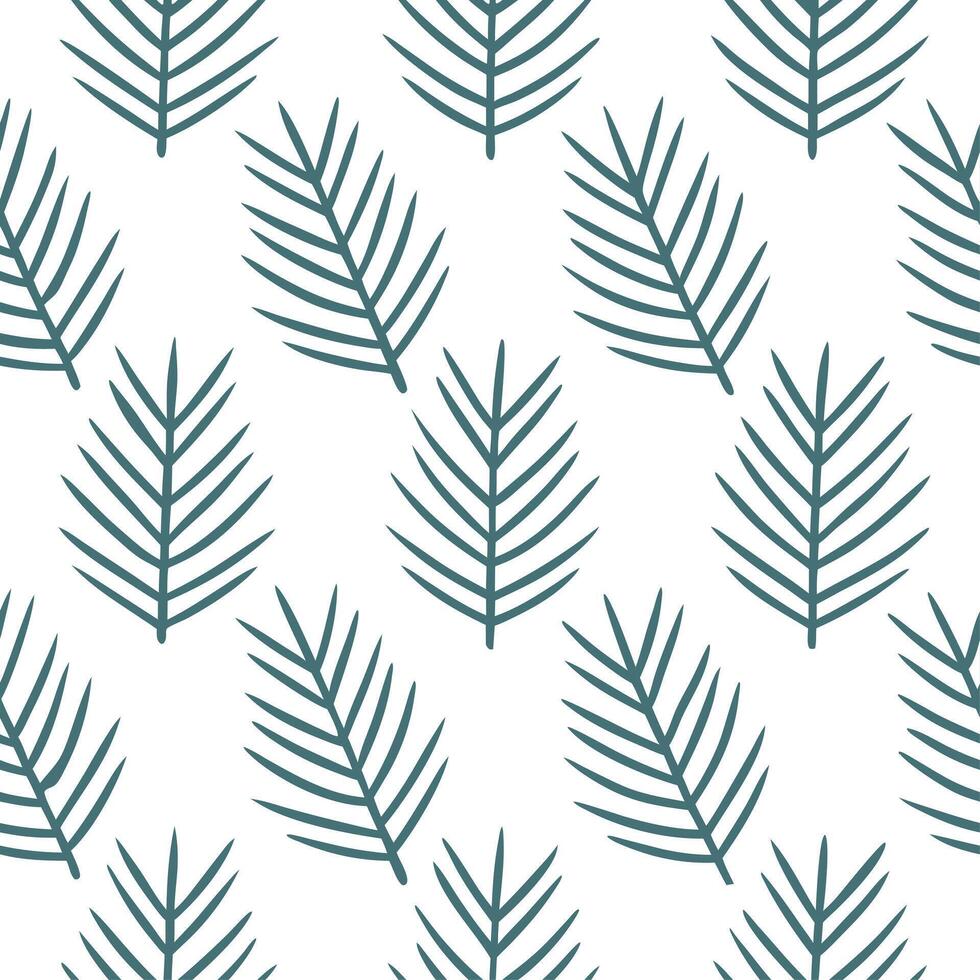 Frosty evergreen seamless tile pattern with snow dusted pine needles and branches vector