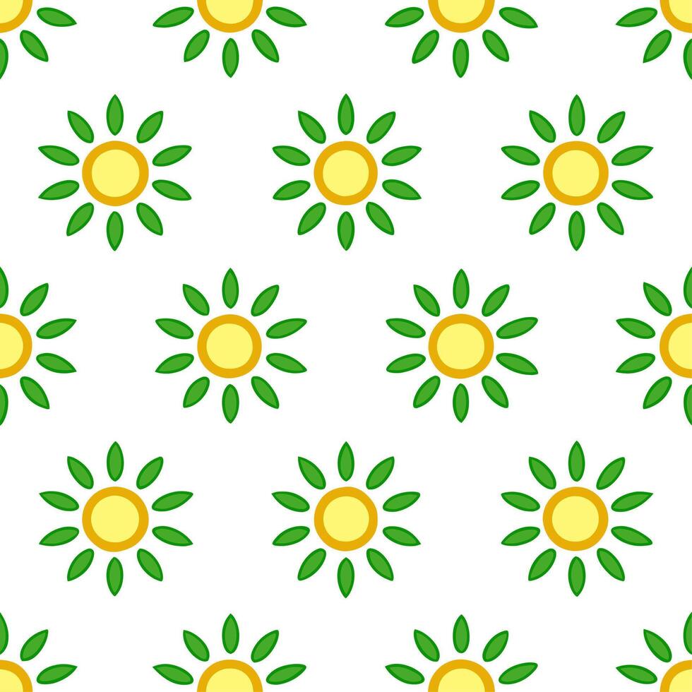 Fresh spring sunshine seamless pattern with vibrant light rays and blooming flowers for energizing spring visuals vector