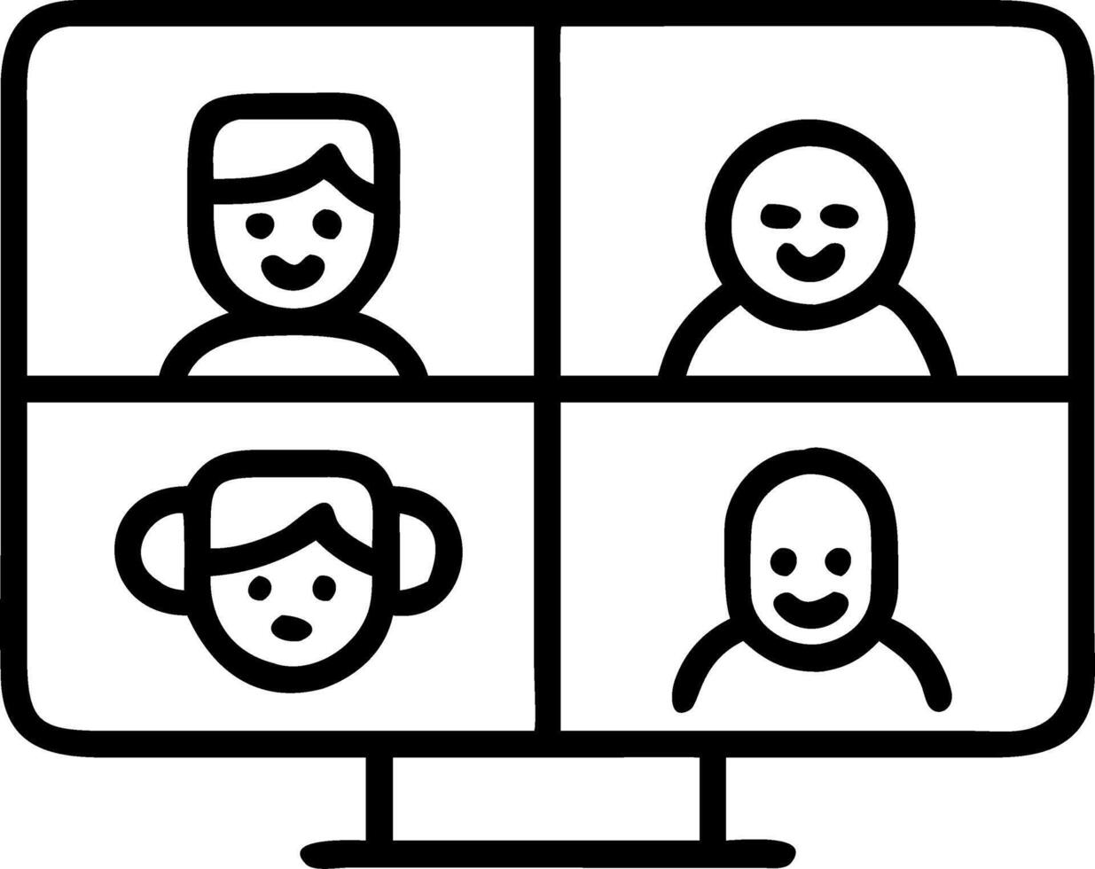 Four happy multicultural diverse friends young women talking during online virtual chat call in group conference social distance chat virtual meeting Computer videocall app Set 14 vector