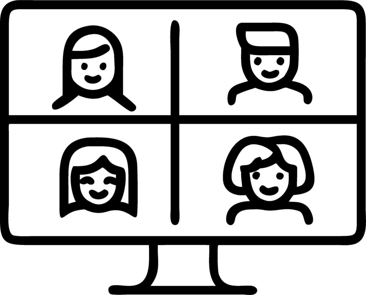 Four happy multicultural diverse friends young women talking during online virtual chat call in group conference social distance chat virtual meeting Computer videocall app Set 8 vector