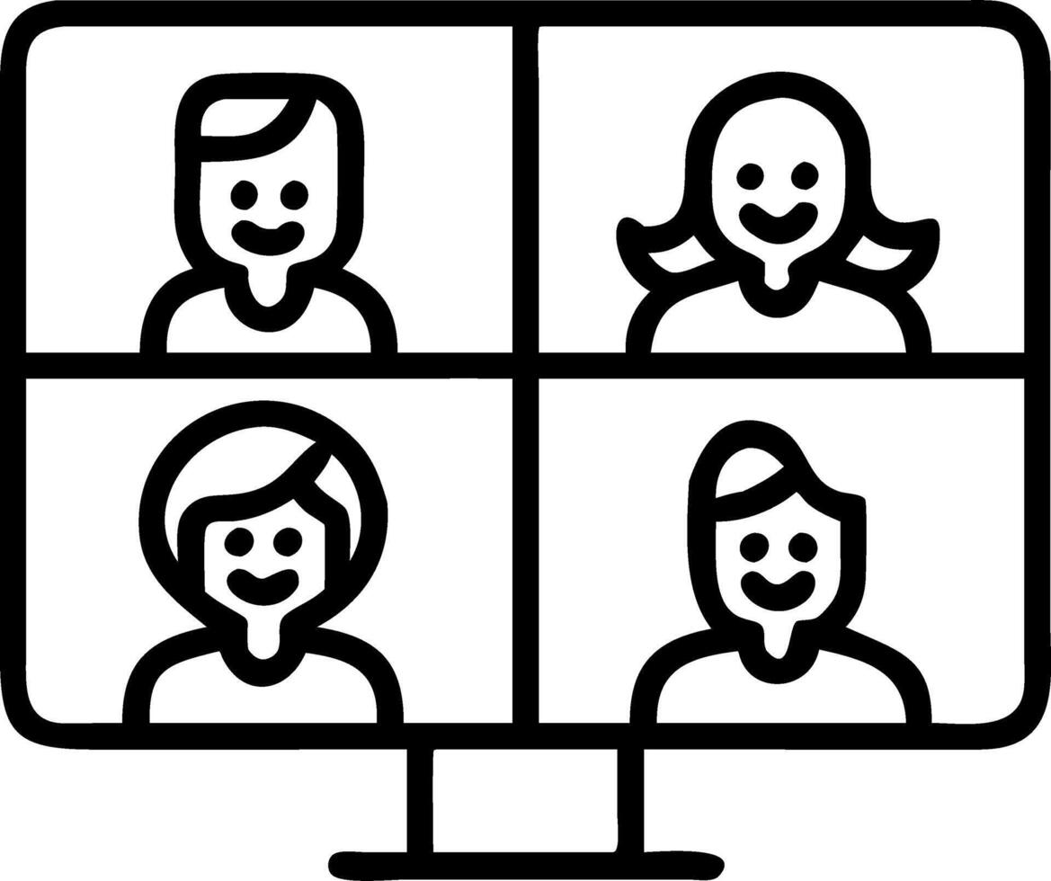Four happy multicultural diverse friends young women talking during online virtual chat call in group conference social distance chat virtual meeting Computer videocall app Set 5 vector