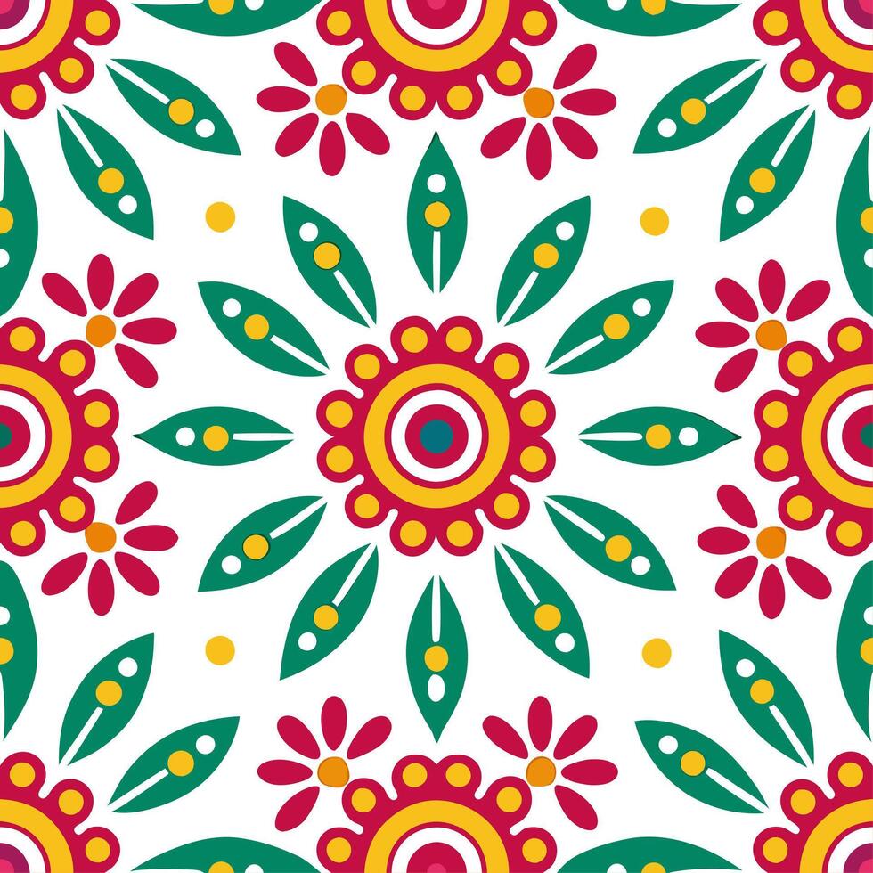 Folk art seamless pattern with folk inspired animals and vibrant floral designs for a lively cultural aesthetic vector
