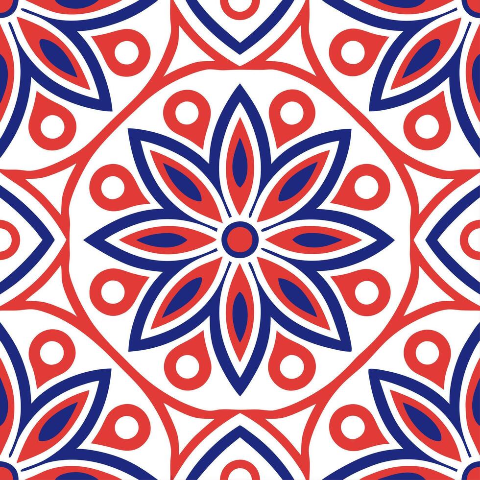 Folk art seamless pattern with bright primary colors and bold shapes for a striking contemporary ethnic design vector
