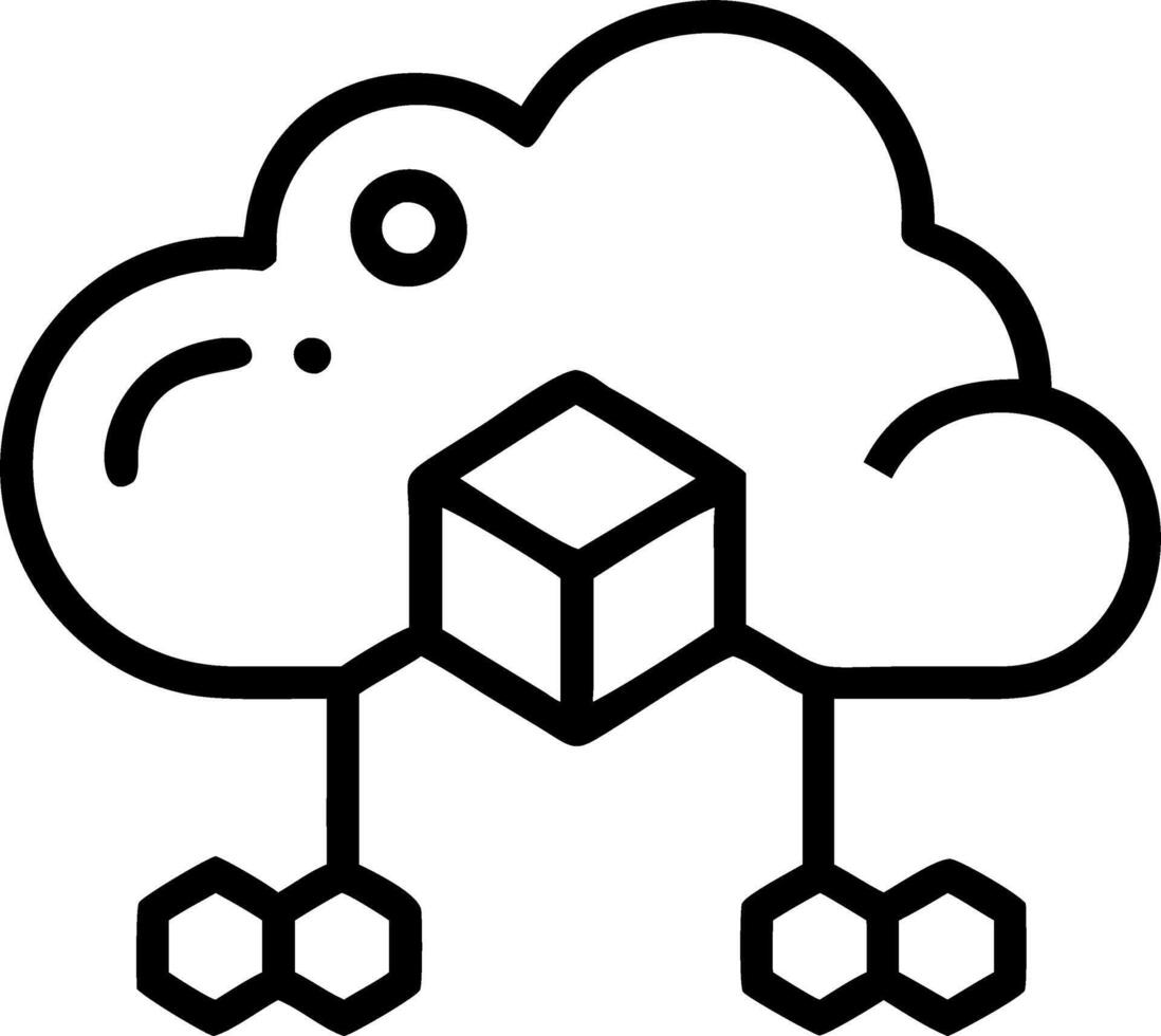 Floating icons of cloud computing AI and blockchain technologies represent digital transformation and technological advancements vector