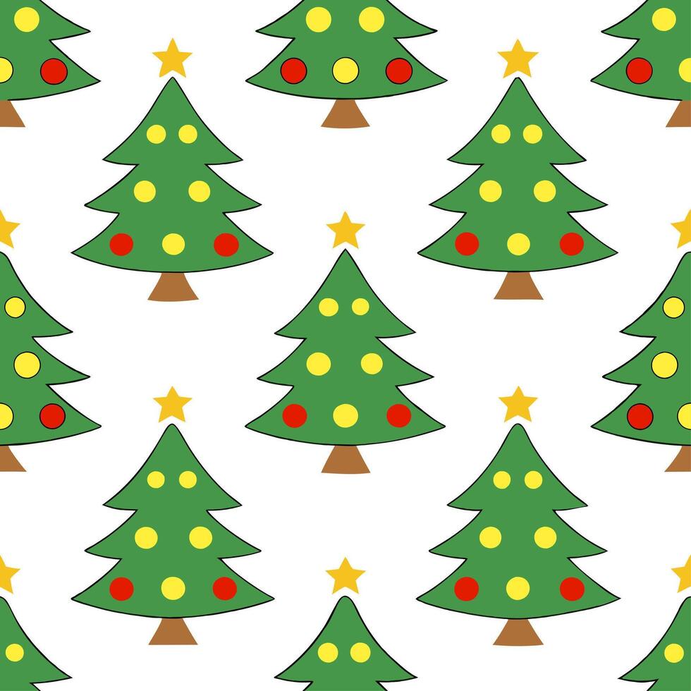 Festive Christmas tree seamless tile pattern with ornaments stars and snowy accents Set 2 vector