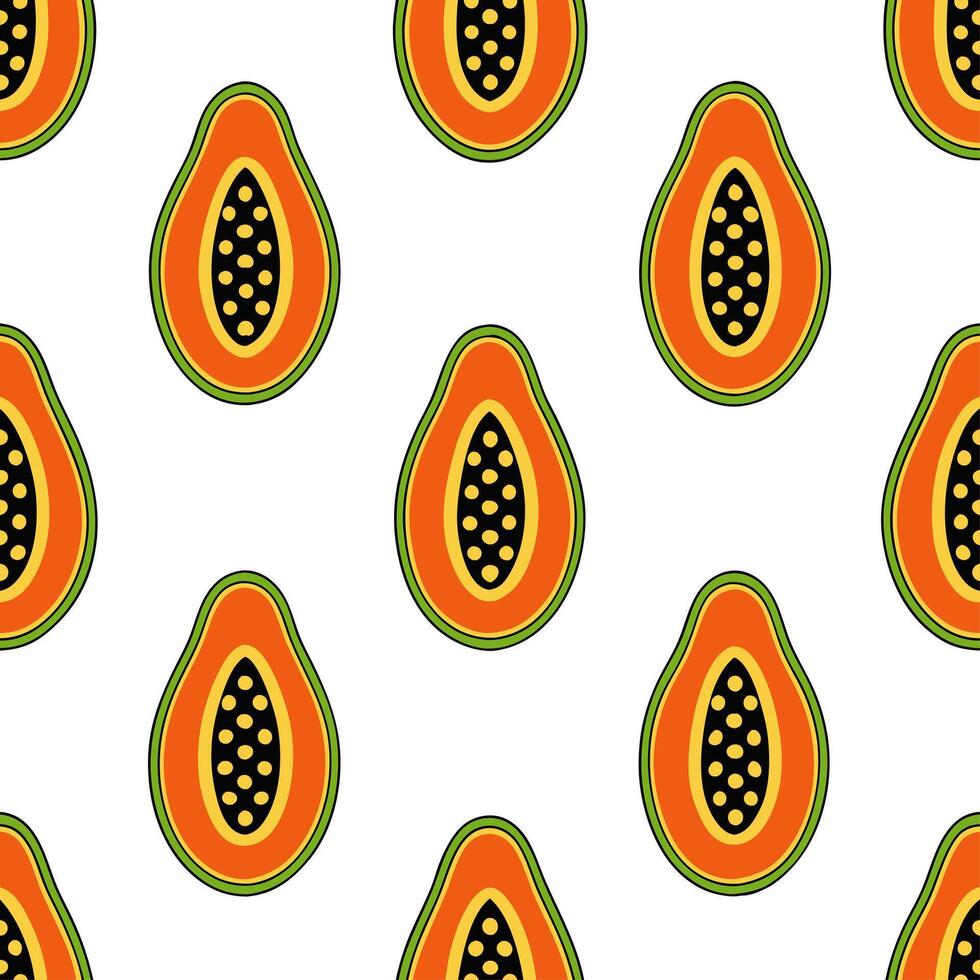 Exotic papaya seamless tile pattern with rich orange flesh and black seeds for a tropical summer feel vector