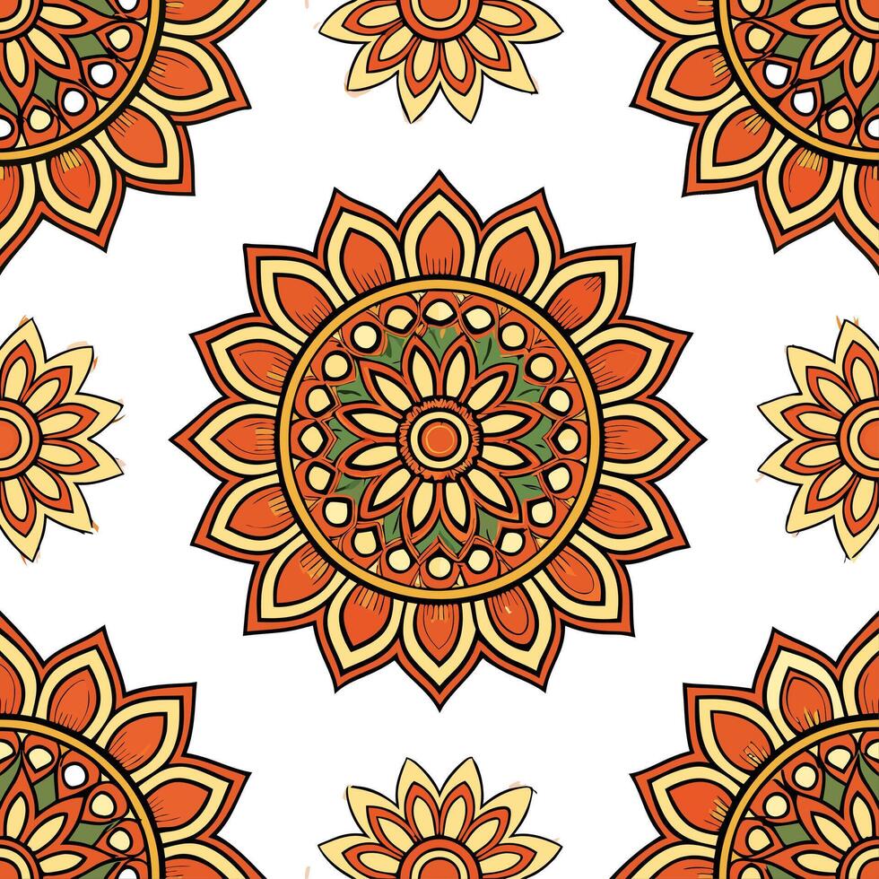Ethnic graphics seamless pattern with intricate mandala designs and rich color palettes for a detailed cultural look Set 6 vector