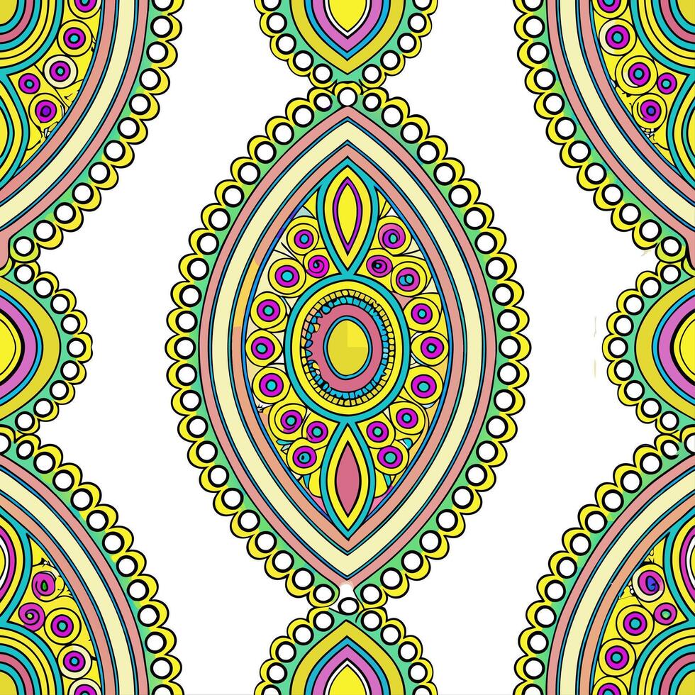 Ethnic graphics seamless pattern with intricate mandala designs and rich color palettes for a detailed cultural look Set 7 vector