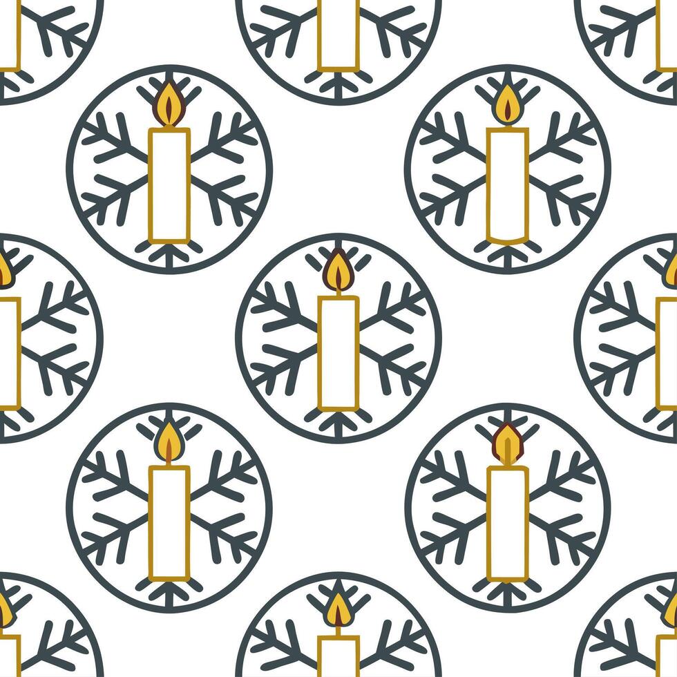 Elegant snowflake and candlelight seamless tile pattern with glowing winter ambiance vector