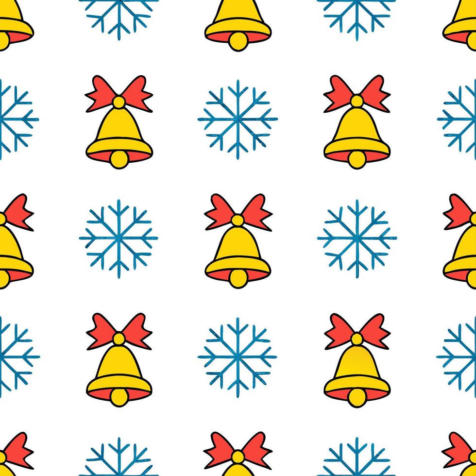 Elegant snowflake and Christmas bell seamless tile pattern with festive winter elements vector