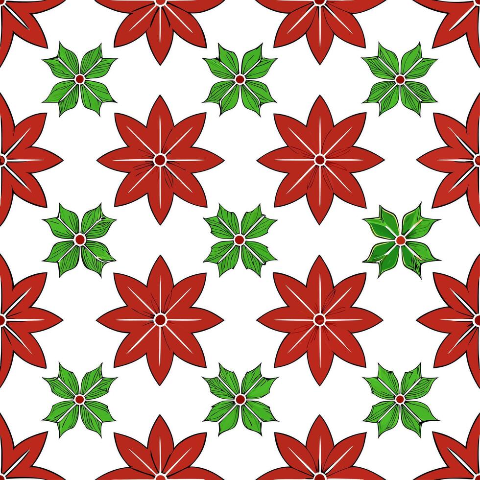 Elegant poinsettia and holly seamless tile pattern with rich red and green hues vector