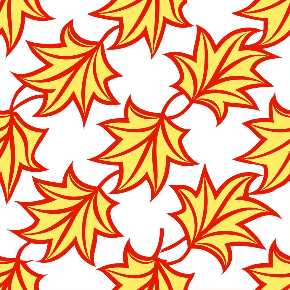 Dynamic autumn seamless pattern with swirling leaf shapes and vibrant reds and oranges for a lively fall effect vector