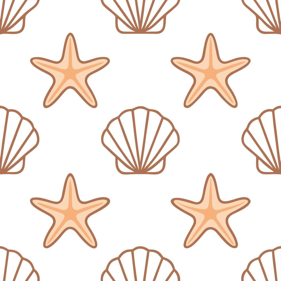 Driftwood and seashells seamless tile pattern with soft beach colors for a coastal inspired decor vector