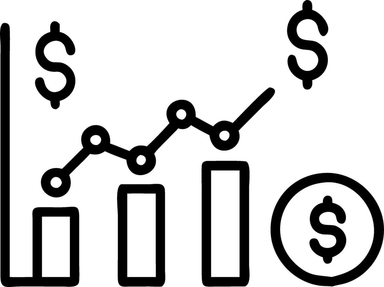 Dollar signs and sales charts illustrating sales and revenue monitoring for financial tracking vector