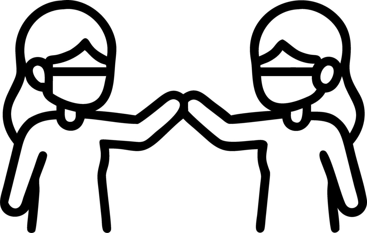 Diverse multiracial fit girls friends wearing face masks give elbow bump showing friendship and social distancing happy interaction among friends Set 4 vector