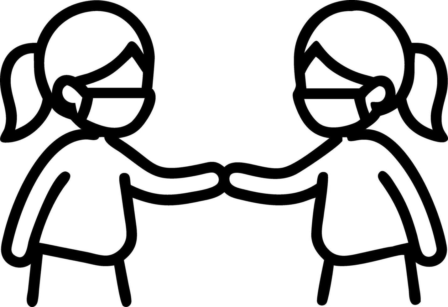 Diverse multiracial fit girls friends wearing face masks give elbow bump showing friendship and social distancing happy interaction among friends vector